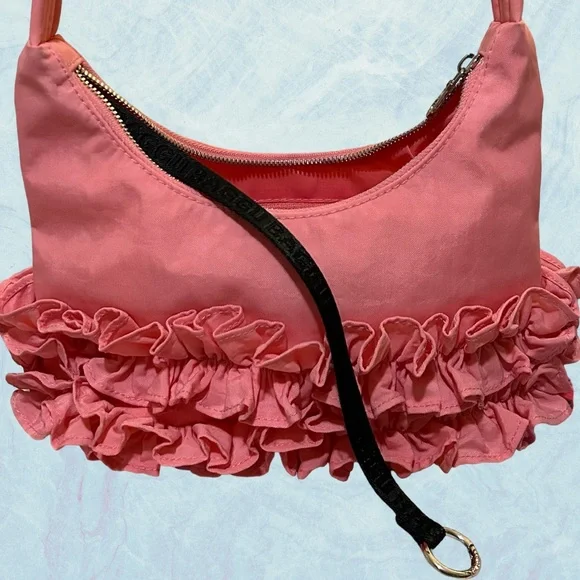 EUC. MOLLY GODDARD X BAGGU RUFFLE PINK SHOULDER BAG. SOLD OUT.ATTACHED KEY STRAP - Picture 5 of 16
